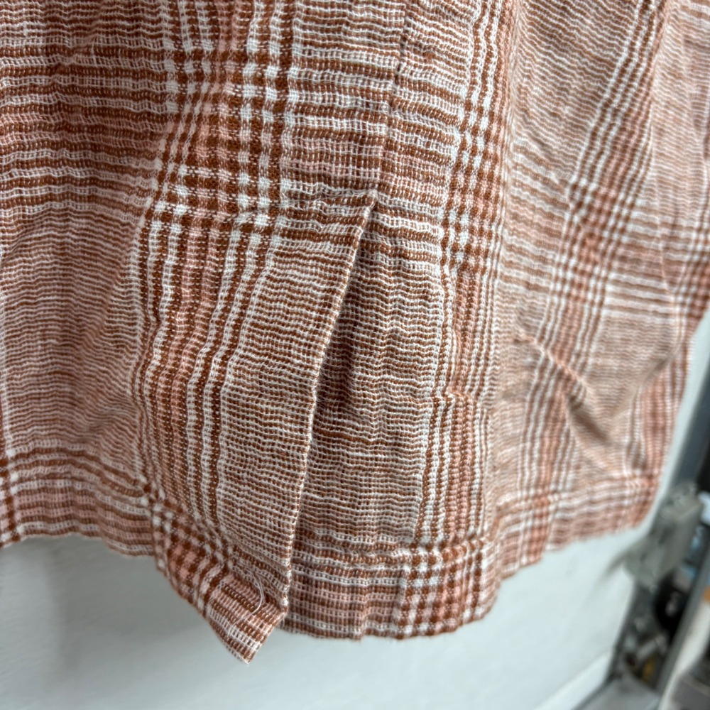J.Jill Womens Plaid Harper Linen Blend Blazer Terracotta Cream Relaxed Fit Large - Picture 10 of 13